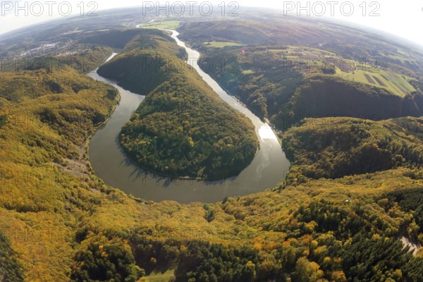 Aerial photo, Saarschleife, Saar, Burg Montclair, Mettlach, Saarland, Germany, Europe, birds-eyes view, aerial photography, aerial photography, overview, overview, bird's eye view