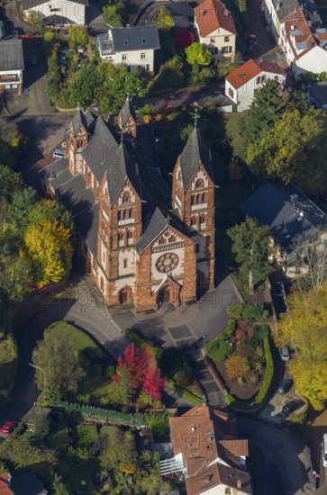 Aerial photo, parish church of St Lutwinus, Mettlach, Saarland, Germany, Europe, birds-eyes view, aerial view, aerial photography, aerial photography, overview, bird's eye view