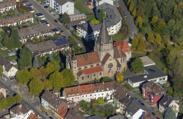 Church Burbach, Burbach, Saarbrücken, Saarland, Germany, Europe, aerial view, birds-eyes view, aerial photography, aerial photography, aerial photography, overview, bird's eye view, state capital