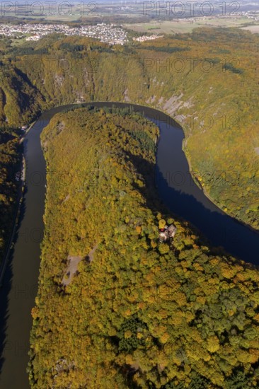 Aerial photo, Saarschleife, Saar, Burg Montclair, Mettlach, Saarland, Germany, Europe, birds-eyes view, aerial photography, aerial photography, overview, overview, bird's eye view