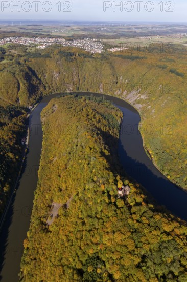 Aerial photo, Saarschleife, Saar, Burg Montclair, Mettlach, Saarland, Germany, Europe, birds-eyes view, aerial photography, aerial photography, overview, overview, bird's eye view