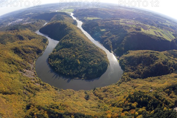 Aerial photo, Saarschleife, Saar, Burg Montclair, Mettlach, Saarland, Germany, Europe, birds-eyes view, aerial photography, aerial photography, overview, overview, bird's eye view