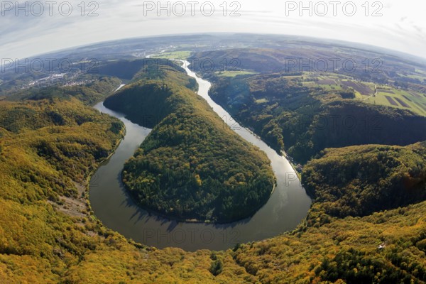 Aerial photo, Saarschleife, Saar, Burg Montclair, Mettlach, Saarland, Germany, Europe, birds-eyes view, aerial photography, aerial photography, overview, overview, bird's eye view