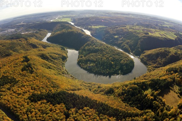 Aerial photo, Saarschleife, Saar, Burg Montclair, Mettlach, Saarland, Germany, Europe, birds-eyes view, aerial photography, aerial photography, overview, overview, bird's eye view
