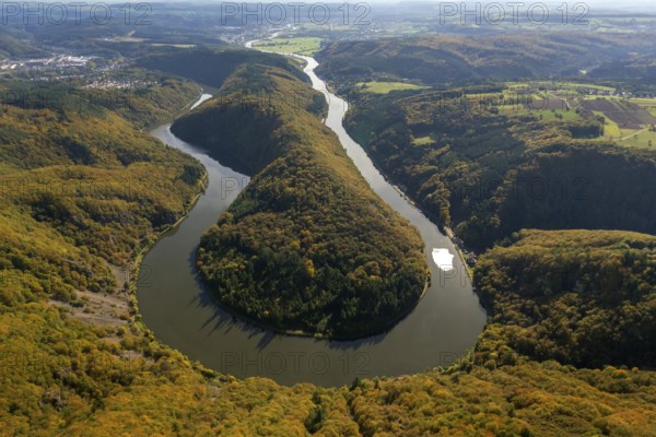 Aerial photo, Saarschleife, Saar, Burg Montclair, Mettlach, Saarland, Germany, Europe, birds-eyes view, aerial photography, aerial photography, overview, overview, bird's eye view