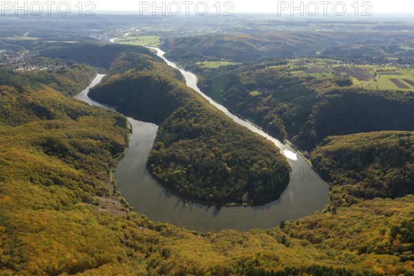 Aerial photo, Saarschleife, Saar, Burg Montclair, Mettlach, Saarland, Germany, Europe, birds-eyes view, aerial photography, aerial photography, overview, overview, bird's eye view