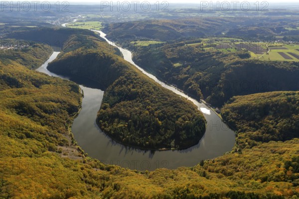Aerial photo, Saarschleife, Saar, Burg Montclair, Mettlach, Saarland, Germany, Europe, birds-eyes view, aerial photography, aerial photography, overview, overview, bird's eye view