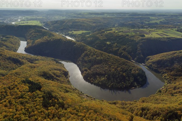 Aerial photo, Saarschleife, Saar, Burg Montclair, Mettlach, Saarland, Germany, Europe, birds-eyes view, aerial photography, aerial photography, overview, overview, bird's eye view