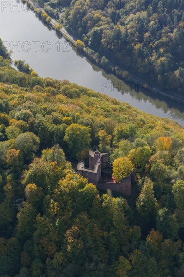 Aerial photo, Montclair Castle, castle tower, at the Saarschleife Mettlach, Taben-Rodt, Saarland, Rhineland-Palatinate, Germany, Europe, birds-eyes view, aerial view, aerial photography, aerial photography, overview, bird's eye view