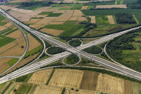Motorway junction Walldorf, A5 and A6, cloverleaf, Walldorf, Baden-Württemberg, Germany, Europe, aerial photo, birds-eyes view, aerial photography, aerial photography, overview, bird's eye view