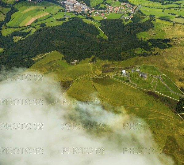 Gliding Centre, German Gliding Museum, Wasserkuppe in the Hessian district of Fulda, Poppenhausen (Wasserkuppe), Taunus, Hesse, Germany, Gersfeld (Rhön), Europe, aerial photo, birds-eyes view, aerial photograph, aerial photography, overview, bird's eye view