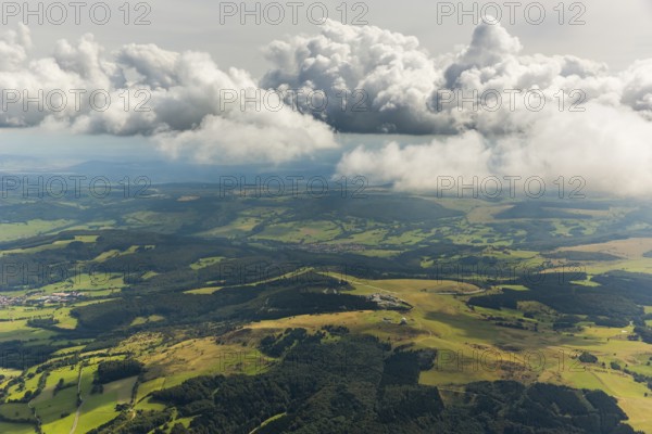 Gliding Centre, German Gliding Museum, Wasserkuppe in the Hessian district of Fulda, Poppenhausen (Wasserkuppe), Taunus, Hesse, Germany, Europe, aerial photo, birds-eyes view, aerial photograph, aerial photography, aerial photography, overview, bird's eye view