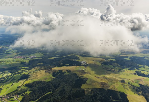 Gliding Centre, German Gliding Museum, Wasserkuppe in the Hessian district of Fulda, Poppenhausen (Wasserkuppe), Taunus, Hesse, Germany, Europe, aerial photo, birds-eyes view, aerial photograph, aerial photography, aerial photography, overview, bird's eye view