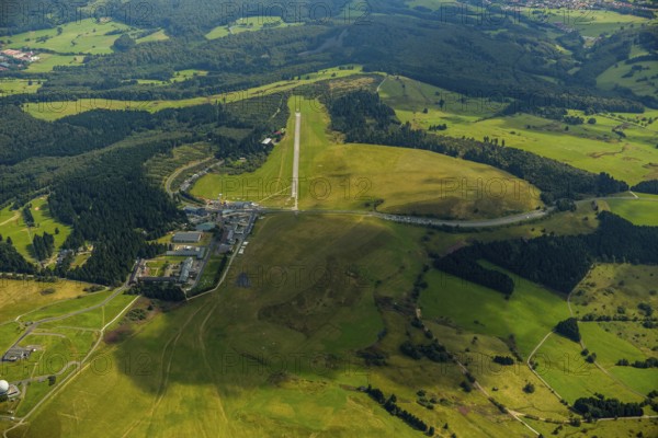 Gliding Centre, German Gliding Museum, Wasserkuppe in the Hessian district of Fulda, Poppenhausen (Wasserkuppe), Taunus, Hesse, Germany, Europe, aerial photo, birds-eyes view, aerial photograph, aerial photography, aerial photography, overview, bird's eye view