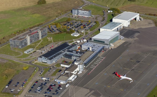 Saarbrücken-Ensheim Airport, Saarbrücken Airport, Saarbrücken, Saarbrücken, Saarland, Germany, Europe, aerial view, birds-eyes view, aerial photography, aerial photography, aerial photography, overview, bird's-eye view, state capital