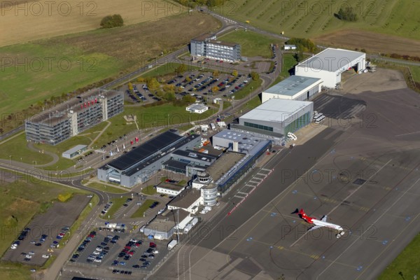 Saarbrücken-Ensheim Airport, Saarbrücken Airport, Saarbrücken, Saarbrücken, Saarland, Germany, Europe, aerial view, birds-eyes view, aerial photography, aerial photography, aerial photography, overview, bird's-eye view, state capital
