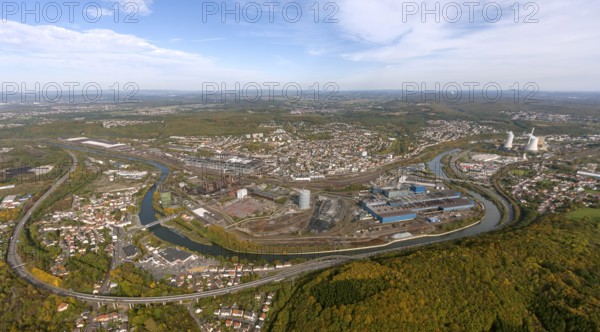 Völklinger Hütte, World Heritage Site, blast furnaces, blast furnace, former steelworks, Völklingen, Saarbrücken, Saarland, Germany, Europe, aerial view, birds-eyes view, aerial photography, aerial photography, overview, bird's eye view