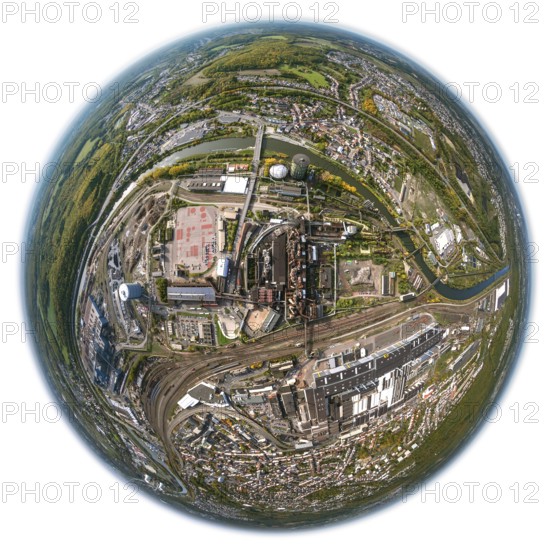 Völklinger Hütte, World Heritage Site, blast furnaces, blast furnace, former steelworks, Völklingen, Saarbrücken, Saarland, Germany, Europe, aerial view, birds-eyes view, aerial photography, aerial photography, aerial photography, overview, bird's eye view, fisheye lens, fisheyelens