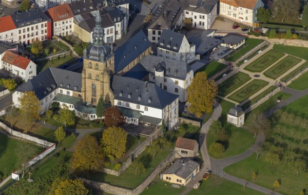 Church and Benedictine Abbey Tholey, Tholey, Saarbrücken, Saarland, Germany, Europe, aerial view, birds-eyes view, aerial photography, aerial photography, overview, overview, bird's eye view