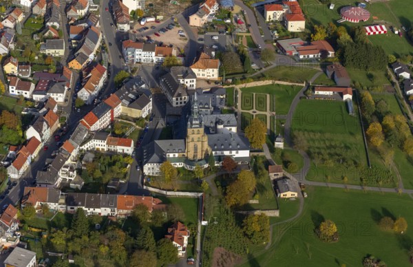 Church and Benedictine Abbey Tholey, Tholey, Saarbrücken, Saarland, Germany, Europe, aerial view, birds-eyes view, aerial photography, aerial photography, overview, overview, bird's eye view