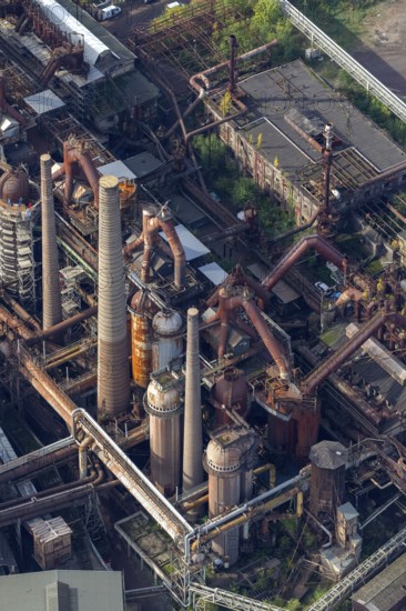 Völklinger Hütte, World Heritage Site, blast furnaces, blast furnace, former steelworks, Völklingen, Saarbrücken, Saarland, Germany, Europe, aerial view, birds-eyes view, aerial photography, aerial photography, overview, bird's eye view