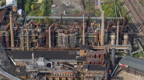 Völklinger Hütte, World Heritage Site, blast furnaces, blast furnace, former steelworks, Völklingen, Saarbrücken, Saarland, Germany, Europe, aerial view, birds-eyes view, aerial photography, aerial photography, overview, bird's eye view