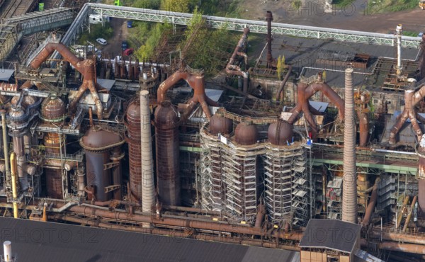 Völklinger Hütte, World Heritage Site, blast furnaces, blast furnace, former steelworks, Völklingen, Saarbrücken, Saarland, Germany, Europe, aerial view, birds-eyes view, aerial photography, aerial photography, overview, bird's eye view