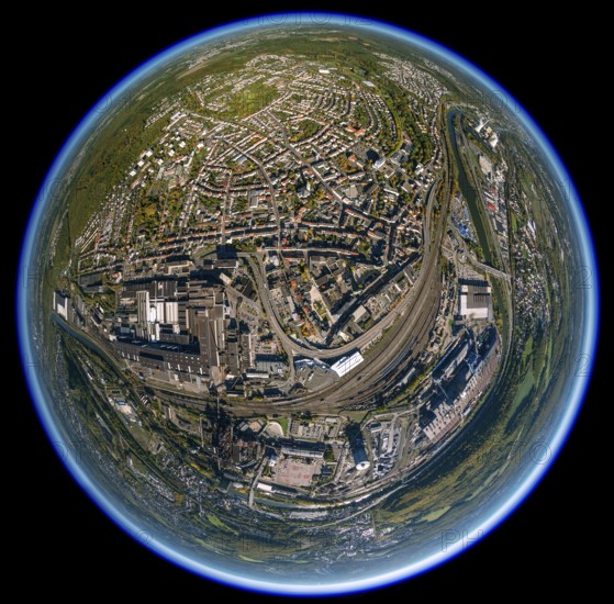 Völklinger Hütte, World Heritage Site, blast furnaces, blast furnace, former steelworks, Völklingen, Saarbrücken, Saarland, Germany, Europe, aerial view, birds-eyes view, aerial photography, aerial photography, aerial photography, overview, bird's eye view, fisheye lens, fisheyelens