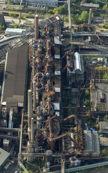 Völklinger Hütte, World Heritage Site, blast furnaces, blast furnace, former steelworks, Völklingen, Saarbrücken, Saarland, Germany, Europe, aerial view, birds-eyes view, aerial photography, aerial photography, overview, bird's eye view