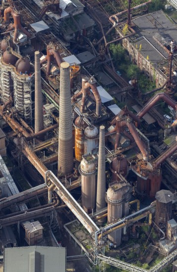 Völklinger Hütte, World Heritage Site, blast furnaces, blast furnace, former steelworks, Völklingen, Saarbrücken, Saarland, Germany, Europe, aerial view, birds-eyes view, aerial photography, aerial photography, overview, bird's eye view
