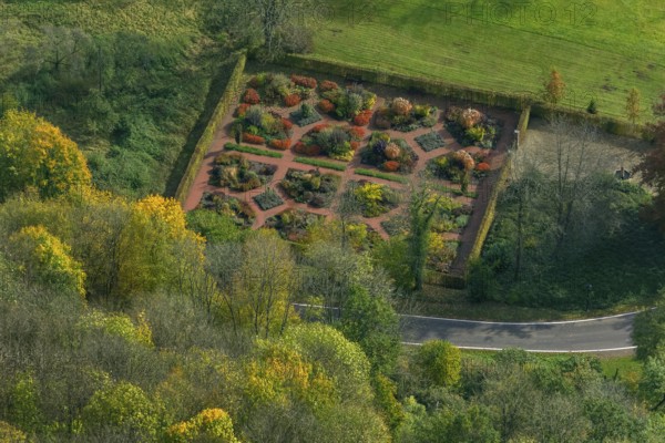 Dagstuhl Castle Garden, Dagstuhl Ruins next to the Leibniz Centre for Informatics, Wadern, Saarbrücken, Saarland, Germany, Europe, aerial photo, birds-eyes view, aerial photography, aerial photography, overview, bird's eye view