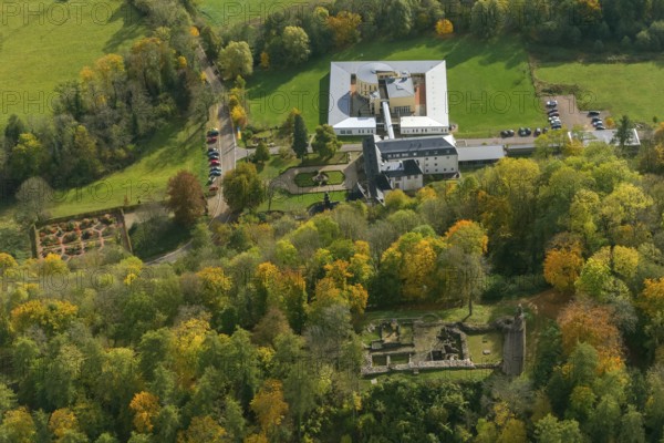 Dagstuhl Castle Garden, Dagstuhl Ruins next to the Leibniz Centre for Informatics, Wadern, Saarbrücken, Saarland, Germany, Europe, aerial photo, birds-eyes view, aerial photography, aerial photography, overview, bird's eye view