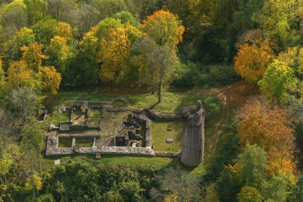 Ruin Dagstuhl next to the Leibniz Centre for Informatics, Wadern, Saarbrücken, Saarland, Germany, Europe, aerial photo, birds-eyes view, aerial photography, aerial photography, overview, overview, bird's eye view