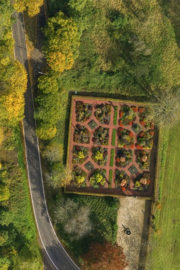 Dagstuhl Castle Garden, Dagstuhl Ruins next to the Leibniz Centre for Informatics, Wadern, Saarbrücken, Saarland, Germany, Europe, aerial photo, birds-eyes view, aerial photography, aerial photography, overview, bird's eye view