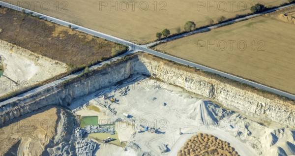 Aerial view, quarry northeast of Anröchte, Angstfeldweg, Anröchte, Soest district, North Rhine-Westphalia, Germany, DE, Europe, Soest-Buch district, SoestBuch district, landscape conservation area, aerial view, aerial photography, aerial photography, nature reserve, quarry, overview, bird's-eye view, overview