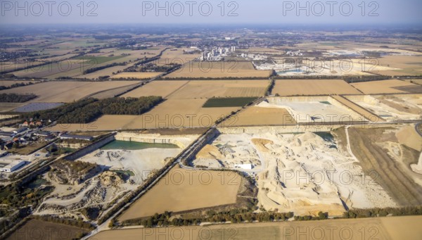 Aerial view, quarry northeast of Anröchte, Angstfeldweg, Anröchte, Soest district, North Rhine-Westphalia, Germany, DE, Europe, Soest-Buch district, SoestBuch district, landscape conservation area, aerial view, aerial photography, aerial photography, nature reserve, quarry, overview, bird's-eye view, overview