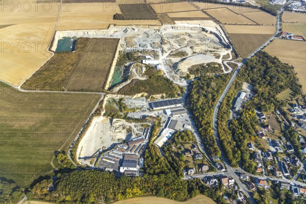Aerial view, quarry Natursteinwerk Rinsche, Klieve, Anröchte, Kreis Soest, North Rhine-Westphalia, Germany, DE, Europe, Kreis-Soest-Buch, KreisSoestBuch, aerial view, aerial photography, aerial photography, natural stone, quarry, overview, bird's-eye view, overview