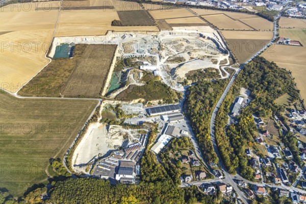 Aerial view, quarry Natursteinwerk Rinsche, Klieve, Anröchte, Kreis Soest, North Rhine-Westphalia, Germany, DE, Europe, Kreis-Soest-Buch, KreisSoestBuch, aerial view, aerial photography, aerial photography, natural stone, quarry, overview, bird's-eye view, overview
