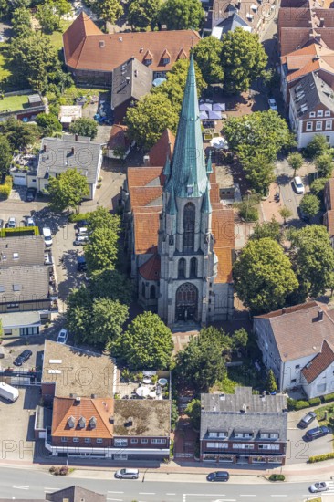 Aerial view, catholic church St. Johannes Baptist, Kirchstraße. Altenberge, Münsterland, North Rhine-Westphalia, Germany, Altenberge, place of worship, DE, Europe, religious community, place of worship, church, parish, denomination, aerial view, aerial photography, aerial photography, religion, overview, bird's-eye view, overview