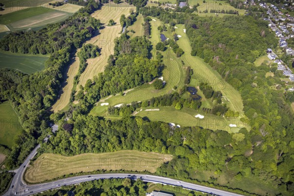 Aerial photo, golf course, Golfclub Sauerland Neheim-Hüsten, Arnsberg, Sauerland, Hochsauerlandkreis, North Rhine-Westphalia, Germany, DE, Europe, golf, golf course, golf club, aerial photo, aerial photography, aerial photography, sports, overview, bird's-eye view, overview