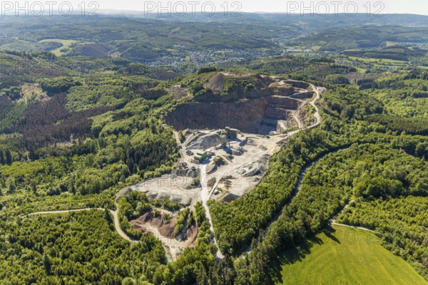 Aerial photo, Heinrich Ebel GmbH quarry, Effenberg plant, Arnsberg, Sauerland, Hochsauerlandkreis, North Rhine-Westphalia, Germany, DE, Europe, aerial photo, aerial photography, aerial photography, quarry, overview, bird's-eye view, overview