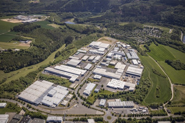 Aerial view, industrial estate Ennest-Askay, construction site, Attendorn, Sauerland, North Rhine-Westphalia, Germany, DE, Europe, aerial view, aerial photography, aerial photography, overview, bird's-eye view, overview