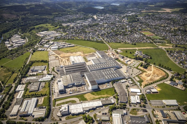 Aerial view, industrial estate Ennest-Askay, construction site, Attendorn, Sauerland, North Rhine-Westphalia, Germany, DE, Europe, aerial view, aerial photography, aerial photography, overview, bird's-eye view, overview