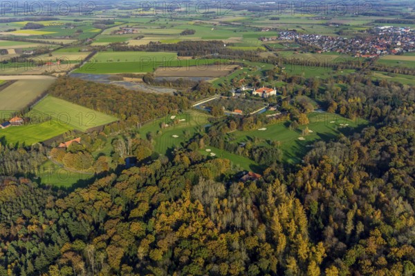 Aerial view, Golfclub Wasserschloss Westerwinkel, Schloss Westerwinkel, Herbern, Ascheberg, Münsterland, North Rhine-Westphalia, Germany, DE, Europe, birds-eyes view, aerial view, aerial photography, aerial photography, overview, bird's eye view, historical sight