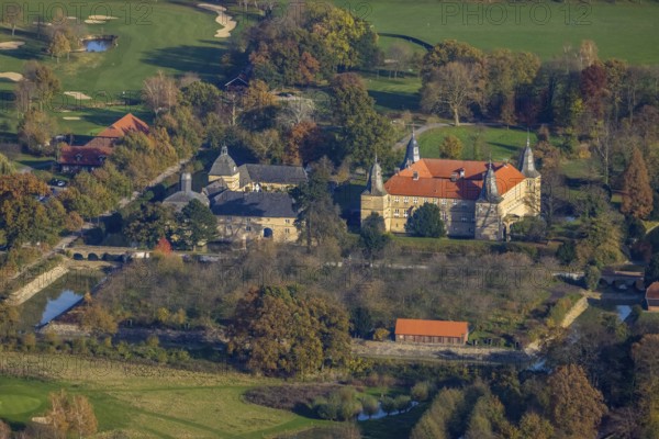 Aerial view, Golfclub Wasserschloss Westerwinkel, Schloss Westerwinkel, Herbern, Ascheberg, Münsterland, North Rhine-Westphalia, Germany, DE, Europe, birds-eyes view, aerial view, aerial photography, aerial photography, overview, bird's eye view, historical sight