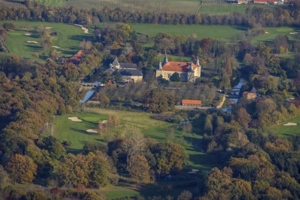 Aerial view, Golfclub Wasserschloss Westerwinkel, Schloss Westerwinkel, Herbern, Ascheberg, Münsterland, North Rhine-Westphalia, Germany, Nordkirchen, DE, Europe, birds-eyes view, aerial photography, aerial photography, aerial photography, overview, overview, bird's eye view, historical sight