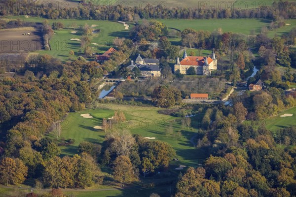 Aerial view, Golfclub Wasserschloss Westerwinkel, Schloss Westerwinkel, Herbern, Ascheberg, Münsterland, North Rhine-Westphalia, Germany, Nordkirchen, DE, Europe, birds-eyes view, aerial photography, aerial photography, aerial photography, overview, overview, bird's eye view, historical sight