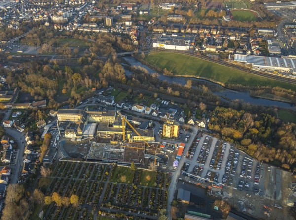 Aerial view, Klinikum Hochsauerland GmbH at Stolte Ley 5 is being expanded, Hüsten, Arnsberg, Sauerland, North Rhine-Westphalia, Germany, DE, Europe, birds-eyes view, aerial photography, aerial photography, aerial photography, overview, bird's eye view