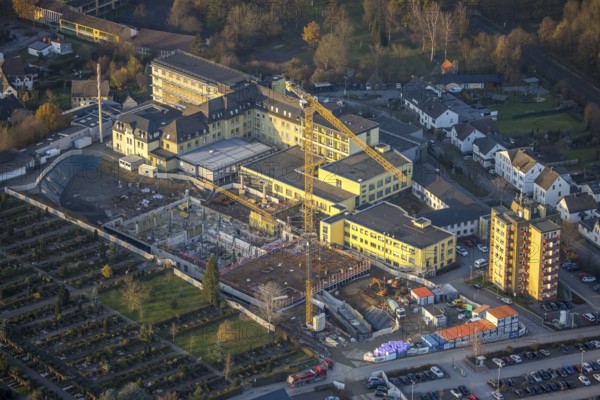 Aerial view, Klinikum Hochsauerland GmbH at Stolte Ley 5 is being expanded, Hüsten, Arnsberg, Sauerland, North Rhine-Westphalia, Germany, DE, Europe, birds-eyes view, aerial photography, aerial photography, aerial photography, overview, bird's eye view