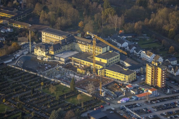 Aerial view, Klinikum Hochsauerland GmbH at Stolte Ley 5 is being expanded, Hüsten, Arnsberg, Sauerland, North Rhine-Westphalia, Germany, DE, Europe, birds-eyes view, aerial photography, aerial photography, aerial photography, overview, bird's eye view